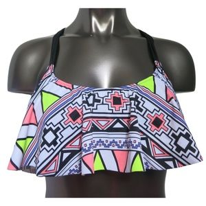 Victoria's Secret PINK Multi Geo Tribal Crochet Racerback Flounce Bikini Top S